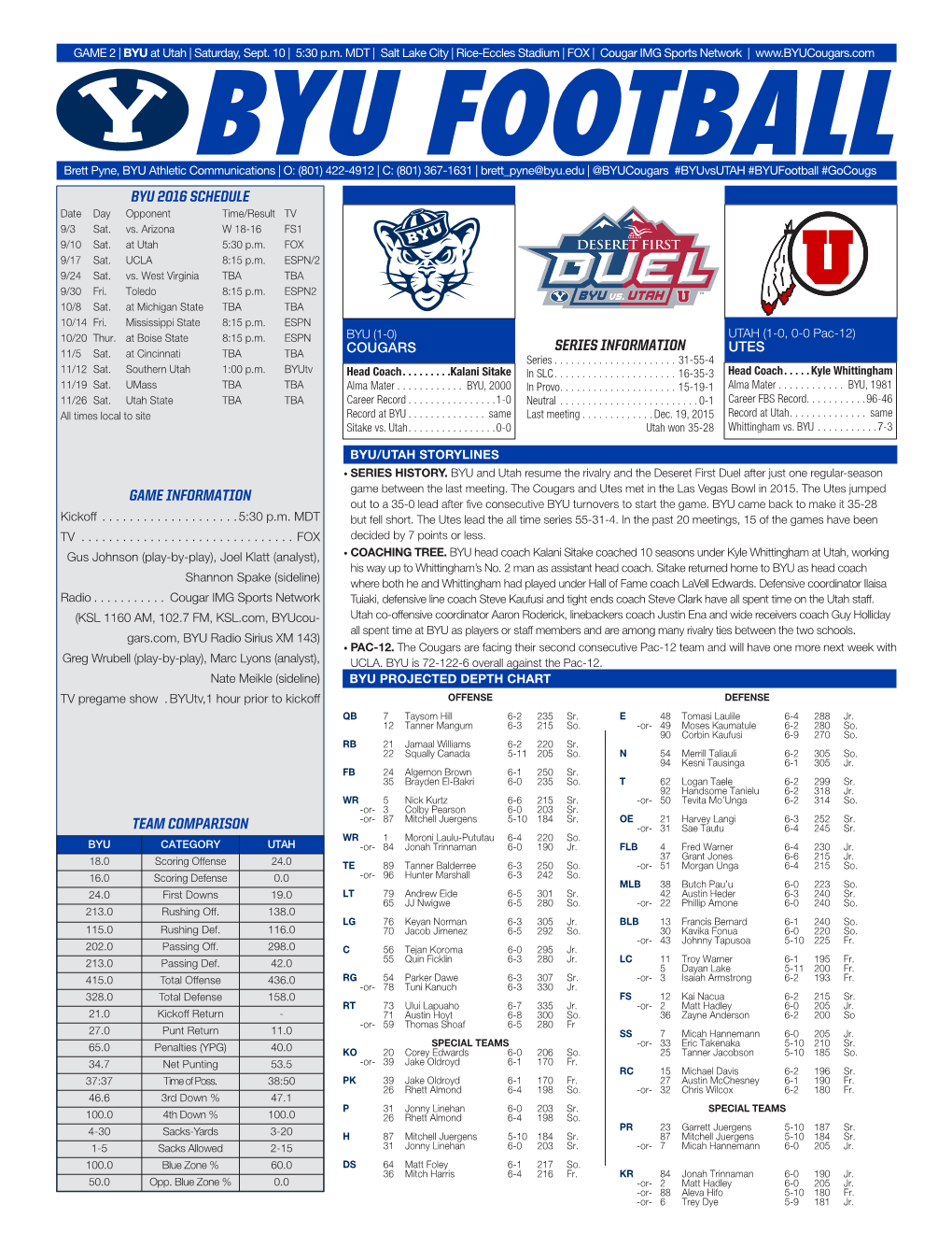 Byu 2016 Schedule Game Information Series