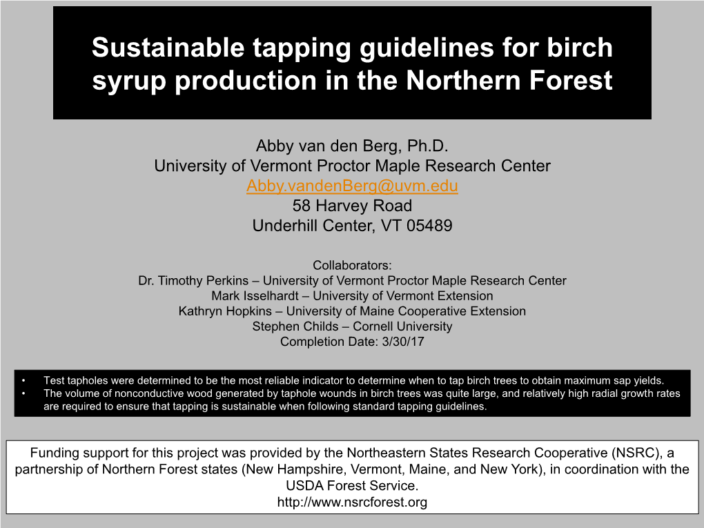 Sustainable Tapping Guidelines for Birch Syrup Production in the Northern Forest