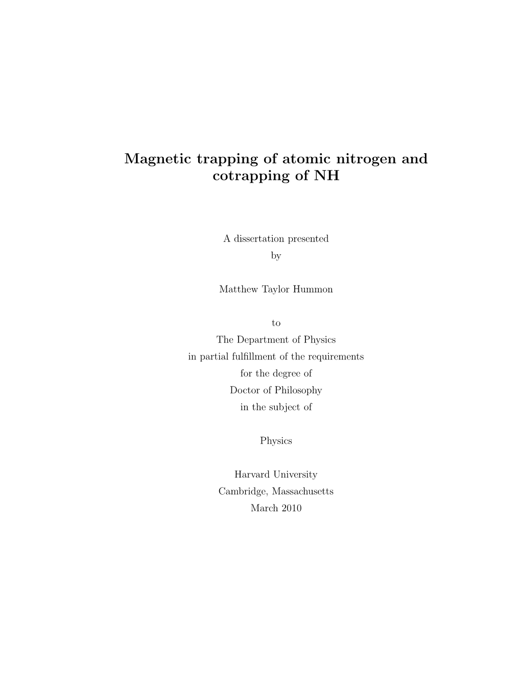 Magnetic Trapping of Atomic Nitrogen and Cotrapping of NH