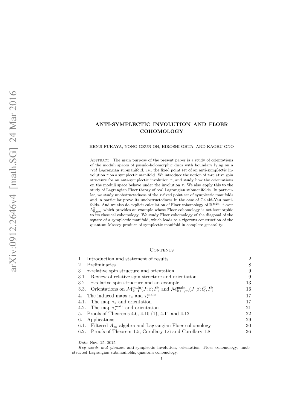 ANTI-SYMPLECTIC INVOLUTION and FLOER COHOMOLOGY 3 Submanifolds