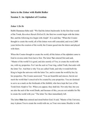 Intro to the Zohar with Rabbi Roller Session 3: an Alphabet of Creation
