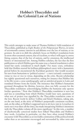Hobbes's Thucydides and the Colonial Law of Nations