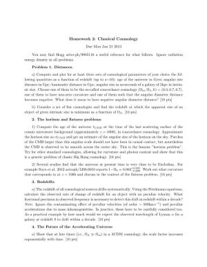 Homework 2: Classical Cosmology