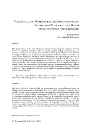 Violence Against Women During the Partition of India: Interpreting Women and Their Bodies in the Context of Ethnic Genocide