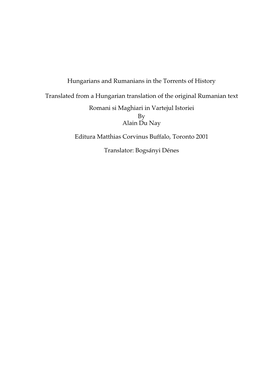 Hungarians and Rumanians in the Torrents of History