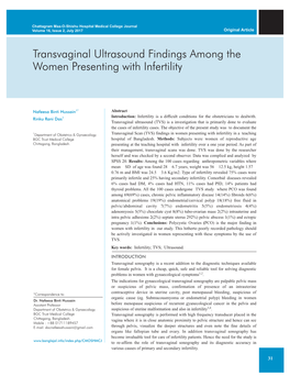 Transvaginal Ultrasound Findings Among the Women Presenting with Infertility