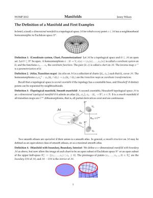 Manifolds the Definition of a Manifold and First Examples