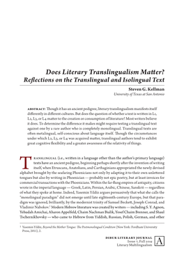 Does Literary Translingualism Matter? Reflections on the Translingual and Isolingual Text Steven G