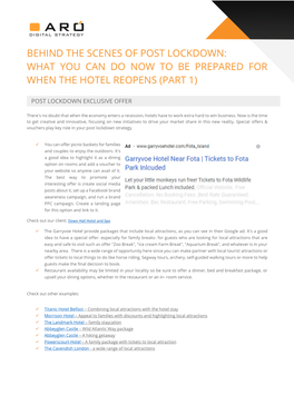 Behind the Scenes of Post Lockdown: What You Can Do Now to Be Prepared for When the Hotel Reopens (Part 1)