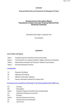 Socioeconomic Information Report: Populations Living in and Near Virachey National Park, Northeast Cambodia