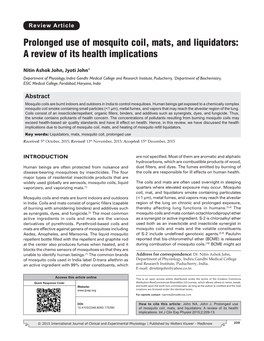 Prolonged Use of Mosquito Coil, Mats, and Liquidators: a Review of Its Health Implications