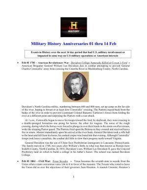 Military History Anniversaries 01 Thru 14 Feb