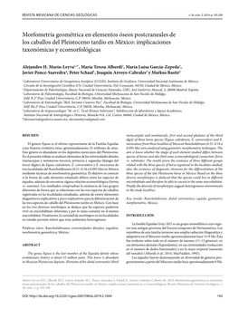 Morfometría Geométrica En Elementos Óseos Postcraneales De Los Caballos Del Pleistoceno Tardío En México: Implicaciones Taxonómicas Y Ecomorfológicas