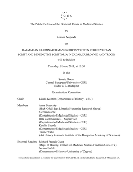The Public Defense of the Doctoral Thesis in Medieval Studies