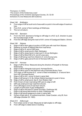 The Erosion of the Holderness Coast’ Proceedings of the Yorkshire Geological Society, 20, 32-39 Schedule of Lines Measured (66 Locations) ______