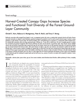 Harvest-Created Canopy Gaps Increase Species and Functional Trait Diversity of the Forest Ground- Layer Community