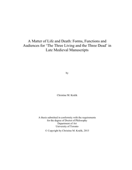 'The Three Living and the Three Dead' in Late Medieval Manuscripts