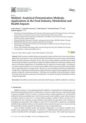 Maltitol: Analytical Determination Methods, Applications in the Food Industry, Metabolism and Health Impacts