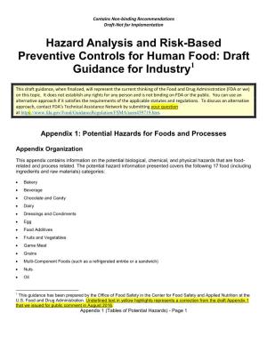 Hazard Analysis and Risk-Based Preventive Controls for Human Food: Draft Guidance for Industry1