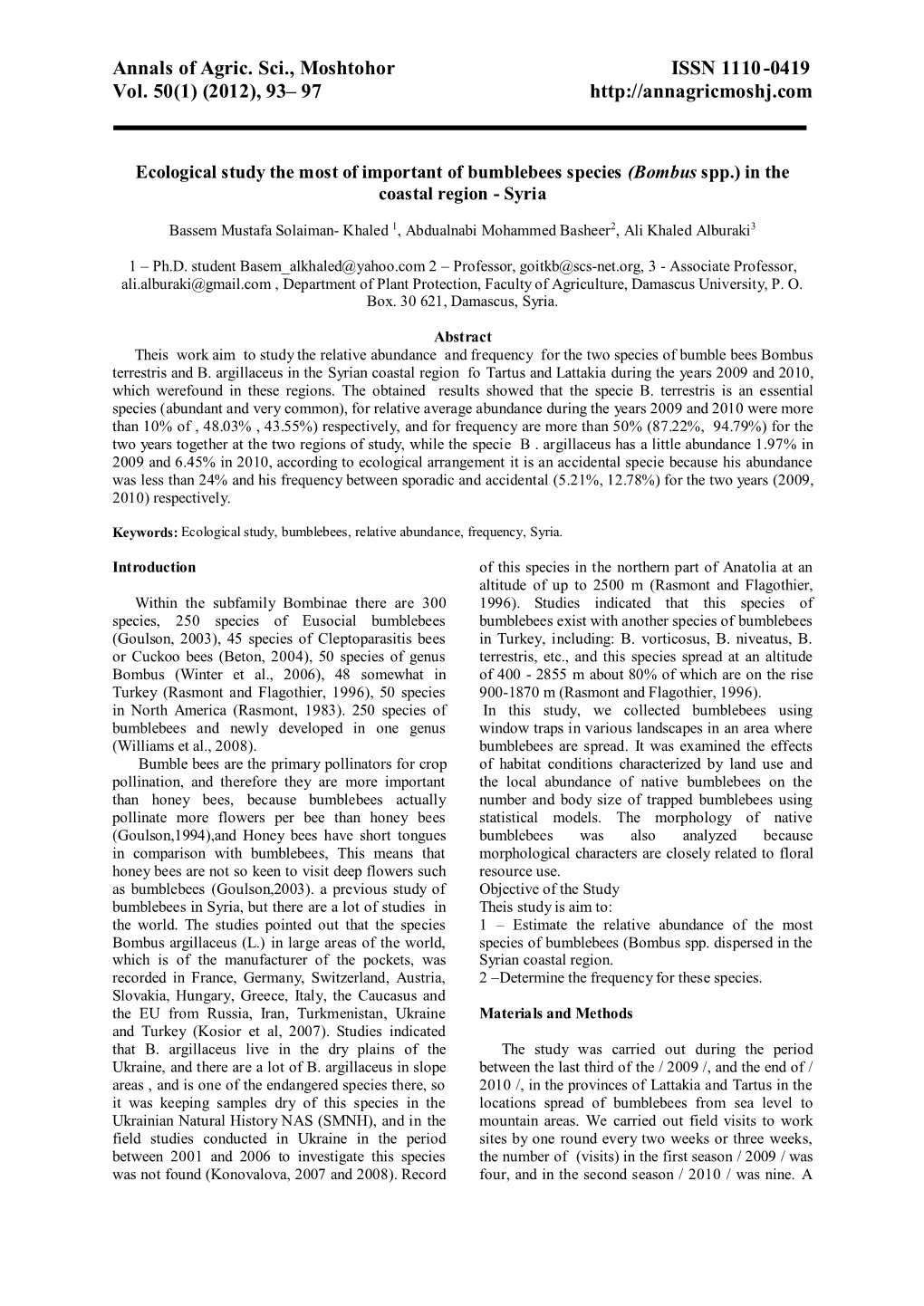 Annals of Agric. Sci., Moshtohor ISSN 1110-0419 Vol. 50(1) (2012), 93– 97