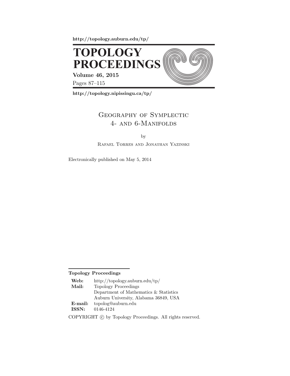 (2015) Pp. 87-115: Geography of Symplectic 4- and 6-Manifolds