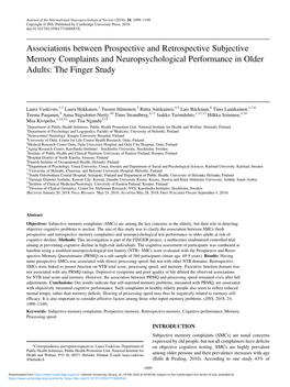 Associations Between Prospective and Retrospective Subjective Memory Complaints and Neuropsychological Performance in Older Adults: the Finger Study