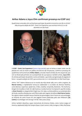 Arthur Adams E Joyce Chin Confirmam Presença Na CCXP 2017