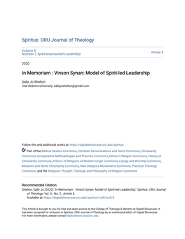 Vinson Synan: Model of Spirit-Led Leadership