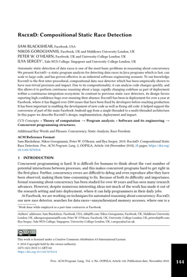 Static Analysis, Race Freedom ACM Reference Format: Sam Blackshear, Nikos Gorogiannis, Peter W
