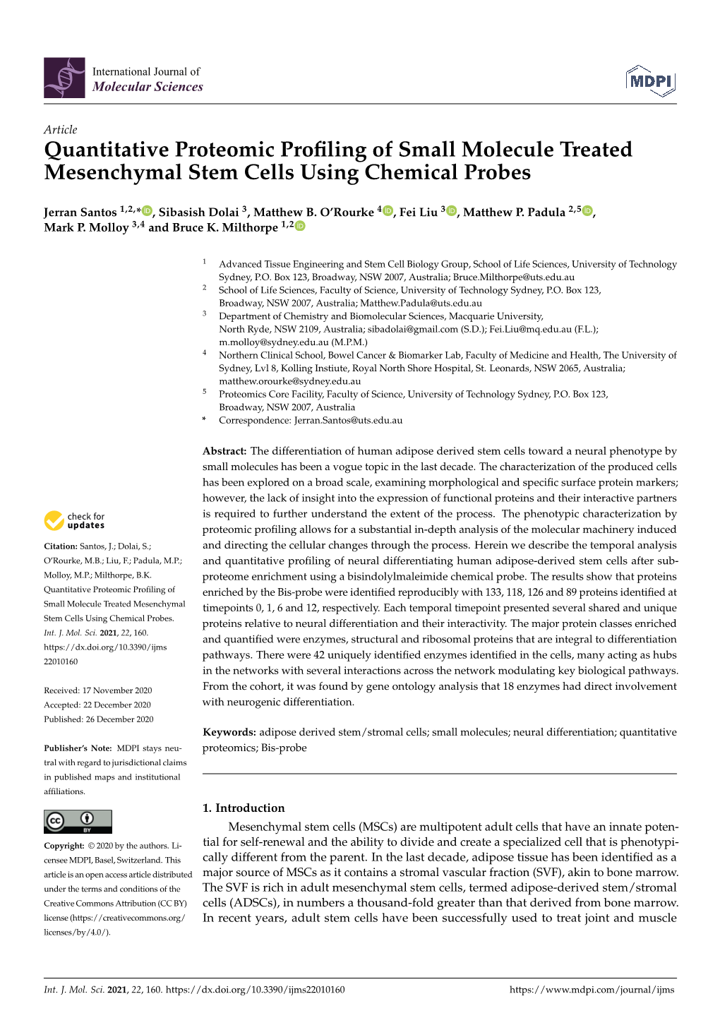 Quantitative Proteomic Profiling of Small Molecule Treated