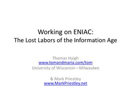 Working on ENIAC: the Lost Labors of the Information Age