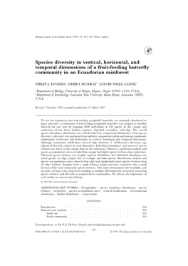 Species Diversity in Vertical, Horizontal, and Temporal Dimensions of a Fruit-Feeding Butterﬂy Community in an Ecuadorian Rainforest