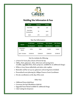 Wedding Site Information & Fees