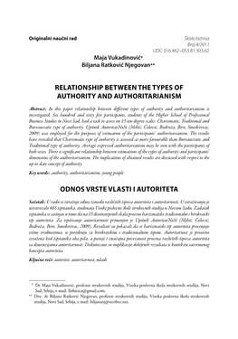 Relationship Between the Types of Authority and Authority and Authoritarianism Authoritarianism