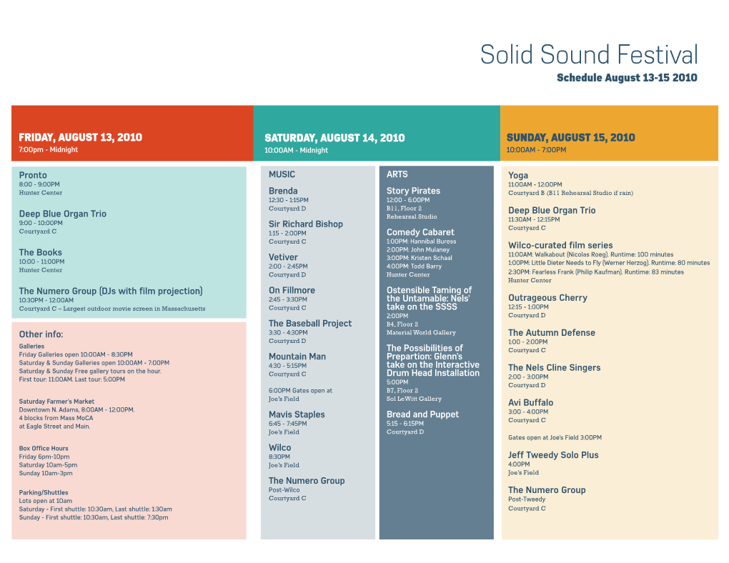 Solid Sound Festival Schedule August 13-15 2010