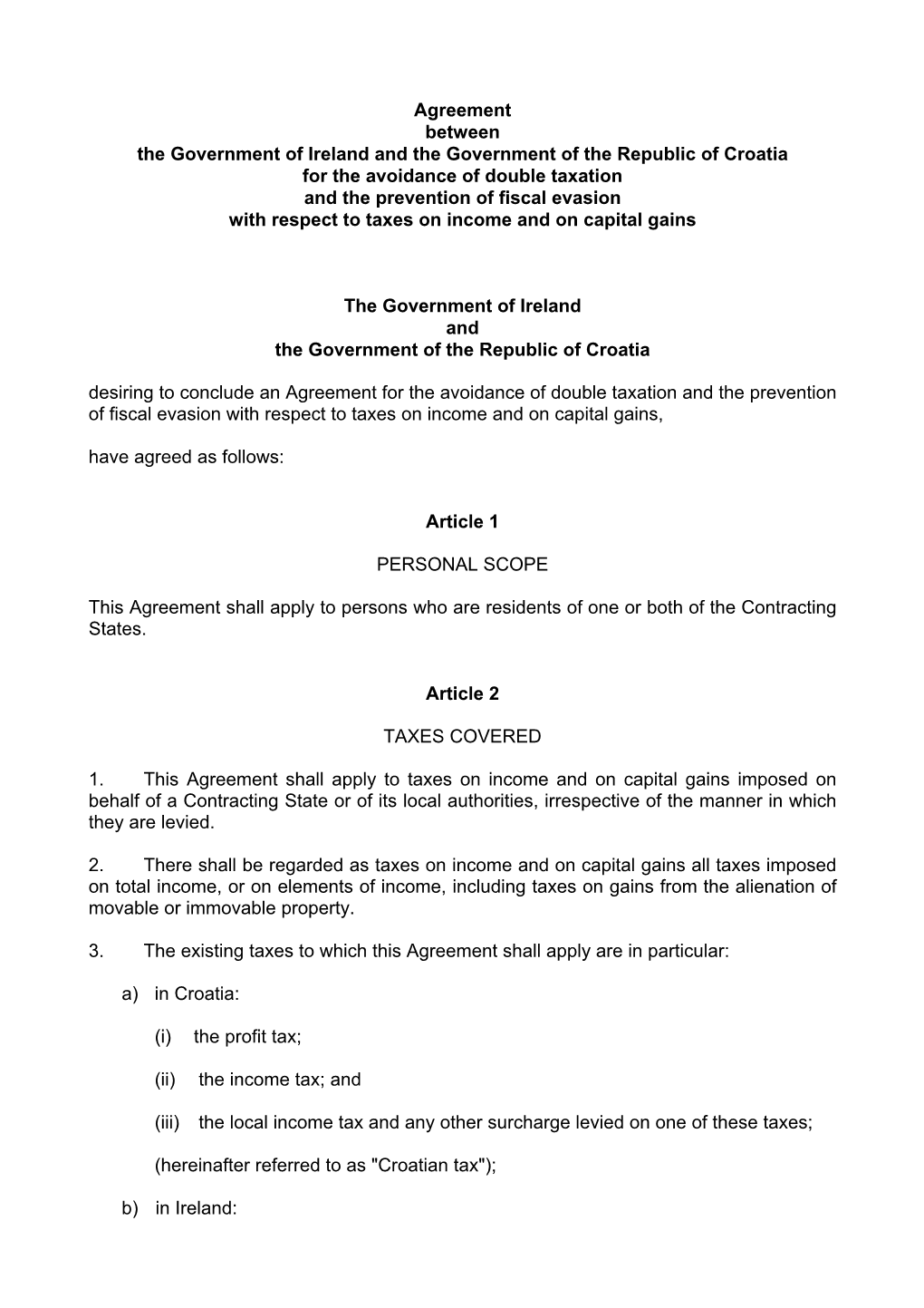 Convention Between the Government of Ireland and the Government Of