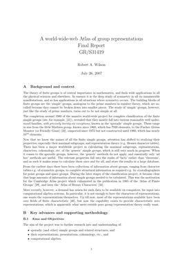 A World-Wide-Web Atlas of Group Representations Final Report GR/S31419