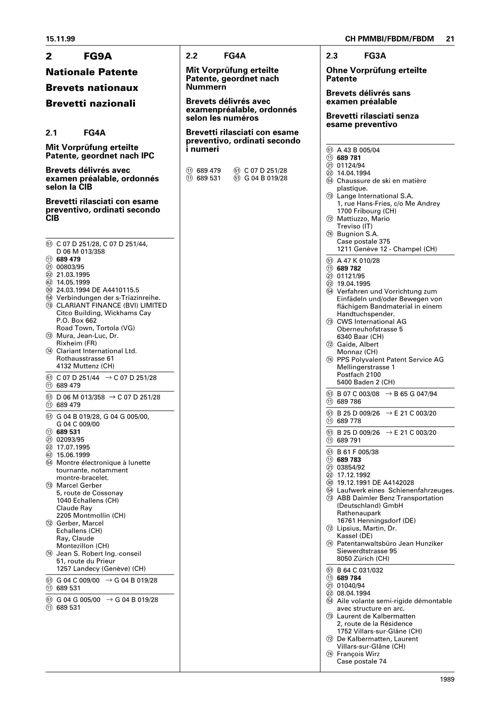 2 FG9A Nationale Patente Brevets Nationaux Brevetti Nazionali