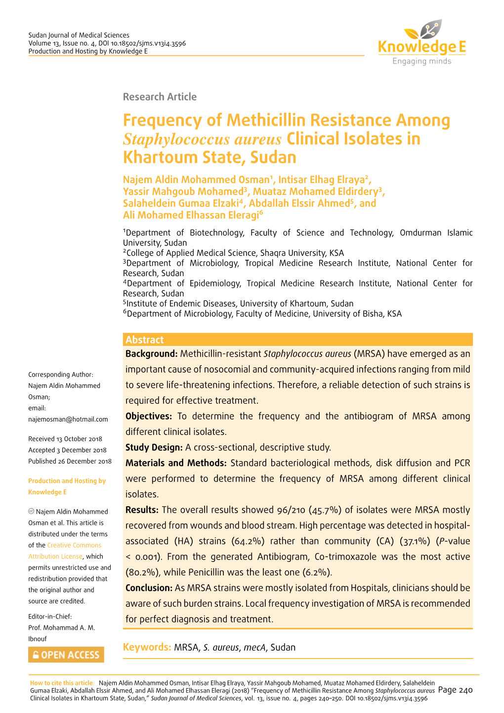 Frequency of Methicillin Resistance Among Staphylococcus Aureus