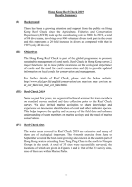 Hong Kong Reef Check 2019 Results Summary
