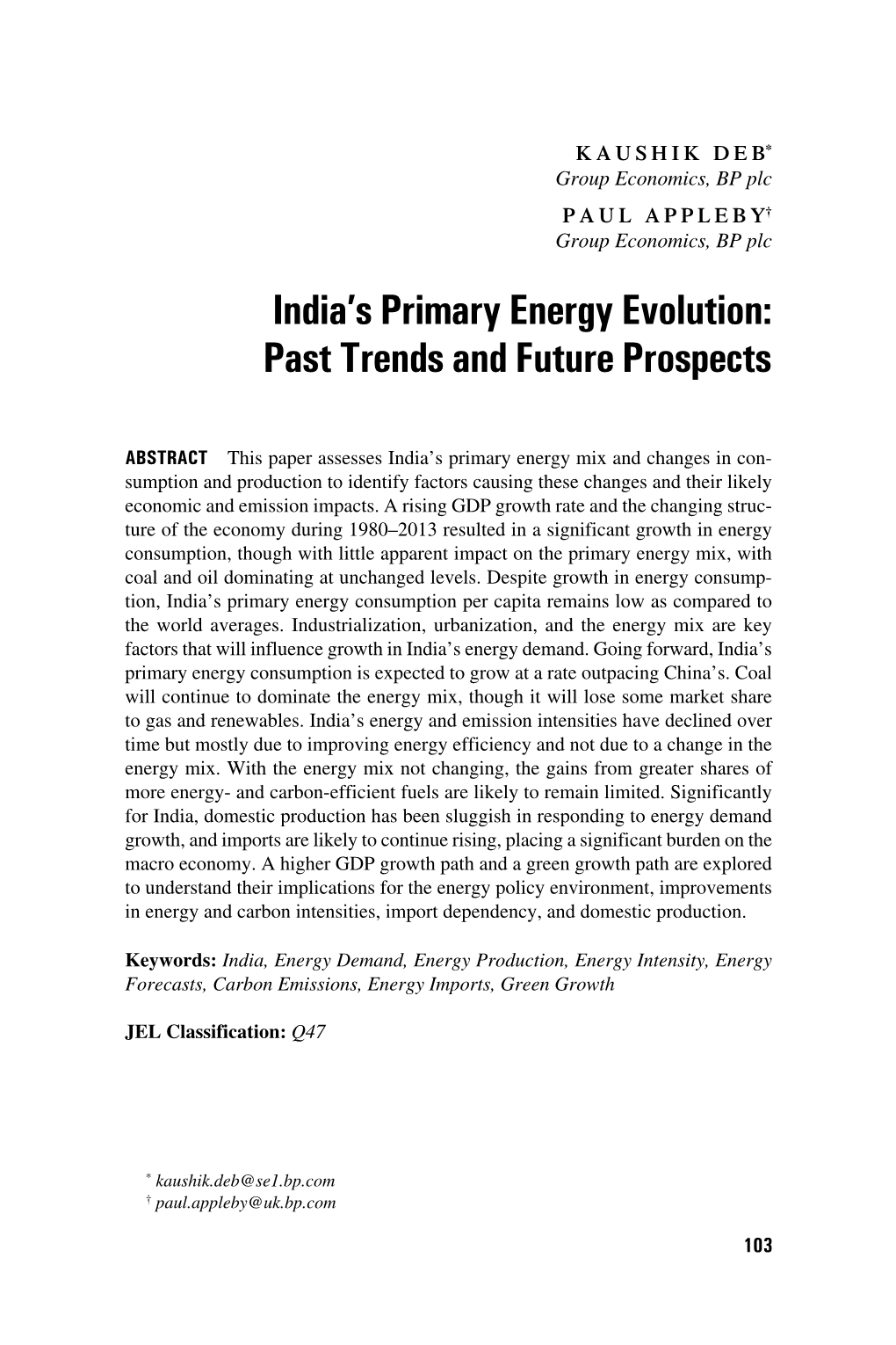 India's Primary Energy Evolution: Past Trends and Future Prospects