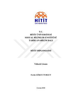 T.C. HİTİT ÜNİVERSİTESİ SOSYAL BİLİMLER ENSTİTÜSÜ TARİH ANABİLİM DALI HİTİT DİPLOMASİSİ Yüksek Lisans