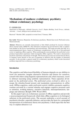 Mechanisms of Madness: Evolutionary Psychiatry Without Evolutionary Psychology
