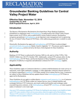 Groundwater Banking Guidelines for Central Valley Project Water