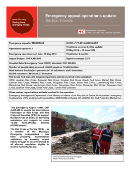 Emergency Appeal Operations Update Serbia: Floods