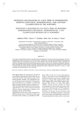 Definition and Diagnosis of a New Tribe of Sigmodontine Rodents (Cricetidae: Sigmodontinae), and a Revised Classification of the Subfamily