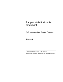 Rapport Ministériel Sur Le Rendement