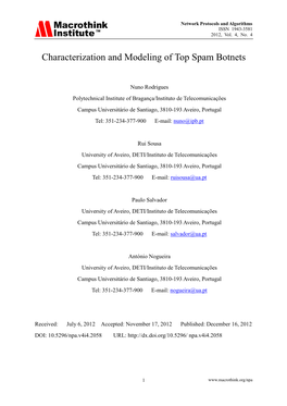 Characterization and Modeling of Top Spam Botnets