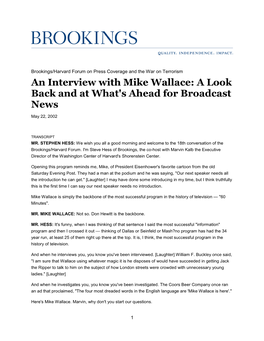 An Interview with Mike Wallace: a Look Back and at What's Ahead for Broadcast News