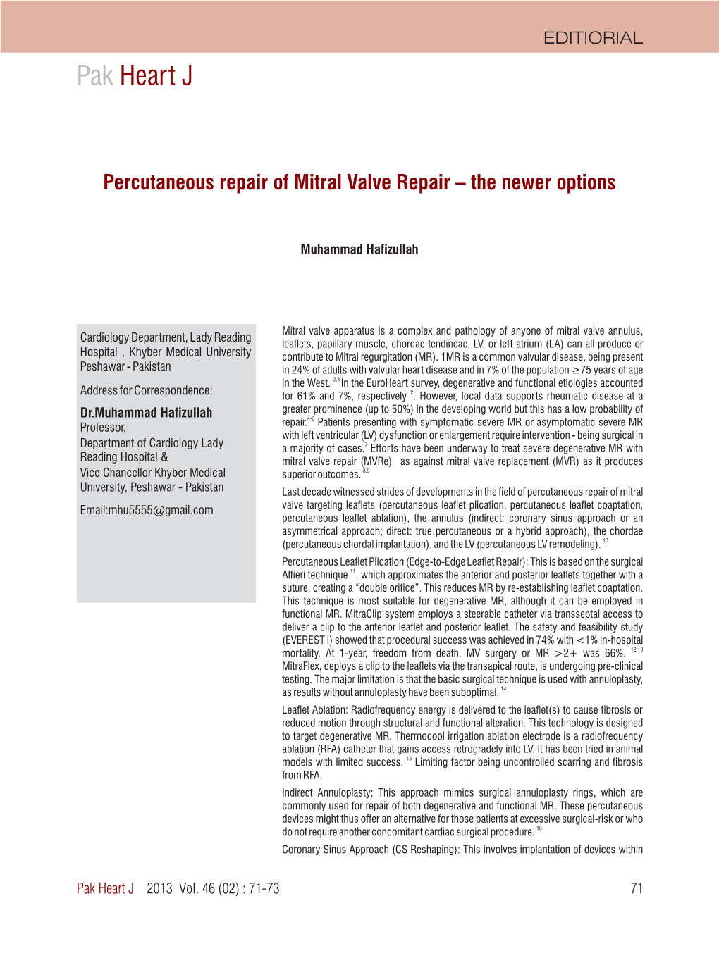 Percutaneous Repair of Mitral Valve Repair – the Newer Options